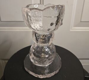 PERTTI SANTALAHTI HUMPPILA FINLAND  CLEAR ART GLASS CANDLE HOLDER Signed MCM